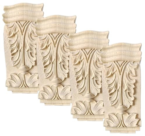 Apliques de madera de 4pcs y en las aplicaciones de estilo europeo europeo decorativo decorativo de madera decorativa apliques 4.7x2x0.7 '' Fácil configuración de molduras de adornos de madera d