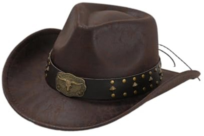 Harilla Herren Damen Western-Cowboyhut mit breiter Krempe für Mottopartys, Straßen- und Bühnenauftritte, Braun