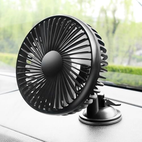Advokingtap 12V/24V Car Fan with Suction Cup Single Head Light,Portable Large Wind USB Powered 3-Speed Quiet Energy-Saving for Vehicle(Suction cup type)