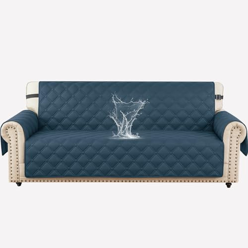 Ystyle Wasserdicht Sofa Überzug 3 Sitzer, Gesteppte Sofabezug Mit Seitentaschen, Wohnzimmer Antirutsch Waschbar Sofaschoner, Couch Überzug Kratzfest Für Haustiere Hunde Katzen, Dunkelgrün