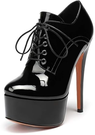 Veelau Meieer Scarpe da donna con tacco alto, con tacco alto, laccate, Nero , 45 EU