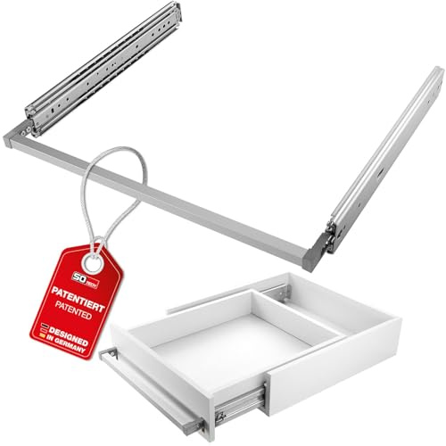 SOTECH VarioSlide Pat. Schwerlastauszug KV2-200-H76-800 EH 800 mm 200 kg | Komplettset Einhandverriegelung Alu eloxiert für Schubladen mit Front bis 600 mm Schubladenauszug Caravan Fahrzeugbau