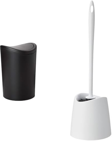 Tatay Papelera y Escobilla Baño | Papelera Baño con Tapa Basculante Negra | Capacidad 6L | Escobilla WC Modelo Blanco | Material Resistente y 100% Reciclable | Fabricados en España