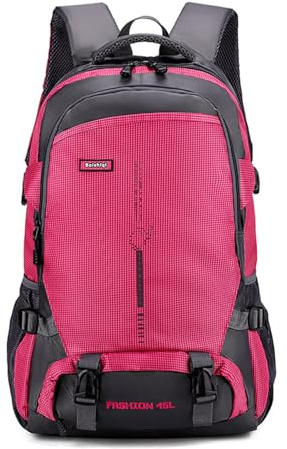 PORRASSO Sac à Dos Randonnée Imperméable Sac à Dos Trekking 45L Durable Backpack pour Femme Homme Camping Voyage Escalade Sport Rose Rouge