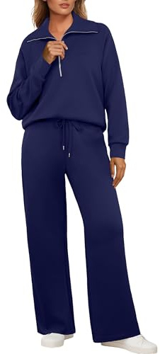 GRECERELLE Chándal para mujer, conjunto deportivo de dos piezas, traje de entrenamiento, conjunto de ropa casual de manga larga con cuello en V, media cremallera, tops y pantalones de chándal con