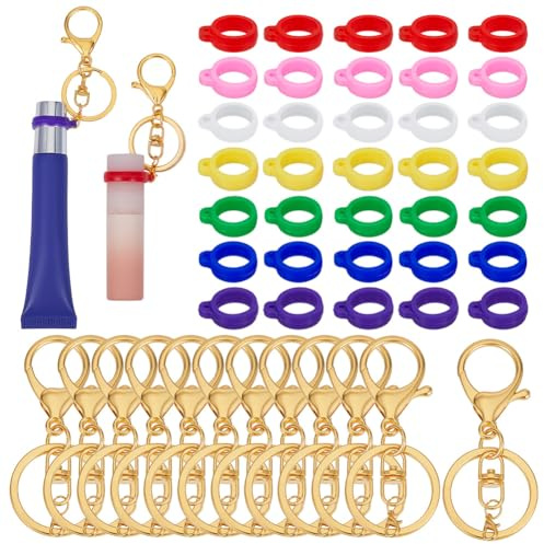 nbeads 47 Pcs 7 Couleurs Porte Clés Porte Rouge à Lèvres, 35 porte Clés en Silicone pour Baume à Lèvres avec 12 fermoirs en Fer pour Rouges à Lèvres Porte Gloss Porte Clés Cordon de Sac à Main