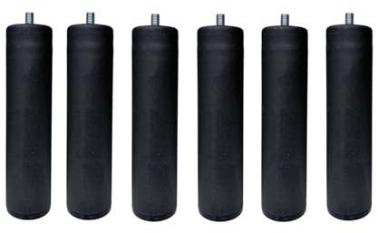 MOBILIARIOCLICHI Gambe per rete o Base imbottita, cilindriche in metallo, disponibili in confezione da 4 e 6 pezzi (nero, 6 uni). 20 cm