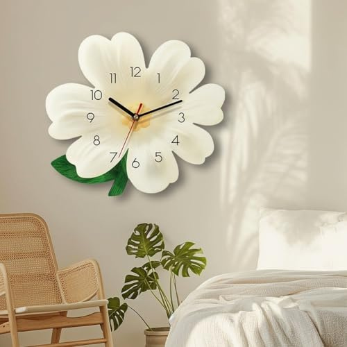 Grande orologio da parete a forma di fiore, con movimento al quarzo silenzioso, cornice in legno MDF, pellicola protettiva trasparente temperato, adatto per la decorazione del soggiorno (grande 37 x