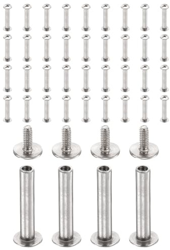 QUARKZMAN 40 stycken Chicago-skruv M2 x 16 mm 5 mm längd metallnit kors spik stift bultar nitar fäststift för gör-det-själv bälte hantverksväska bindning, silver
