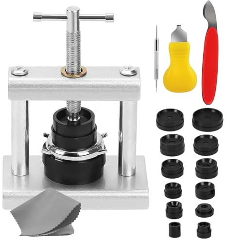 Vexaflow Uhr Presse, Uhr Reparatur Werkzeug für Batteriewechsel, Set für Uhren Reparatur, Uhrenarmband Kürzen Werkzeug, Uhrenschließer Einpresswerkzeug Gehäuseschließer mit 12 Matrizen