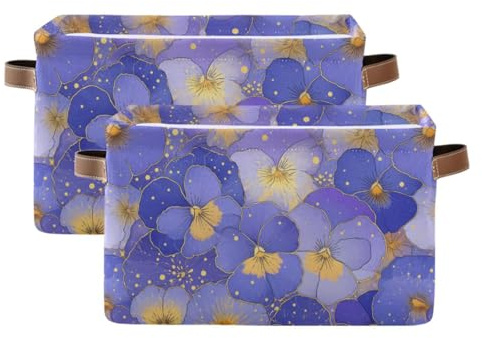 tplaotee Abstract Flowers Purple Pansies storage baskets,folding and waterproof storage containers baskets with sturdy handle Hamper cute cute set of 2 for bathroom sheet