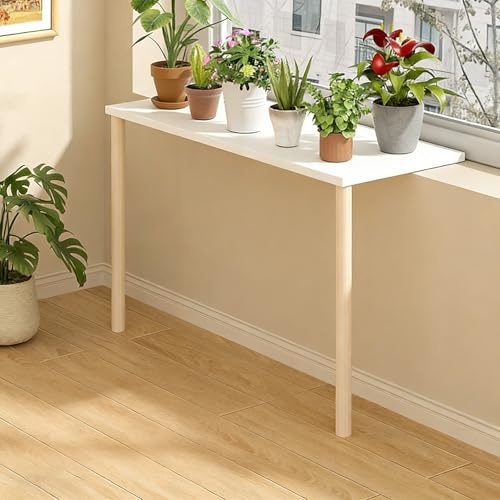 Extensora de AlféIzar de Ventana Extensor de Alféizar de Ventana de Madera Sin Taladros para Plantas, Placa Blanca con Patas Recortables, Soporte Resistente Plantas Balcón(H60cm,L110xW20cm)