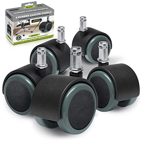 Slipstick CB680 Floor Protecting Rubber Office Chair Casters (Set of 5) 50 mm Castor Wheels with Standard Stem Size - Black/Gray