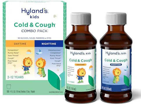 Hyland's Kids Cold and Cough, Day and Night Combo Pack, Cold Medicine for Ages 2 and up, Syrup Cough Medicine for Kids, Nasal Decongestant, 4 Fl Oz (Pack of 2)