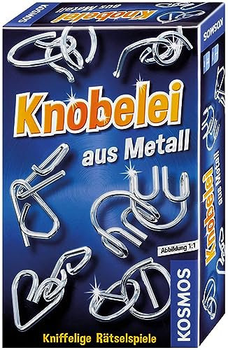 KOSMOS 711221 Knobelei aus Metall, Knifflige Rätselspiele und spannende Knobeltricks, Mitbringspiel