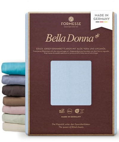 Bella Donna Jersey edles Spannbettlaken: blickdicht, glatt, kein Pilling | FORMESSE Farbe Himmelblau; 180x190-200x220cm, bis 30cm; 97% Baumwollzwirn, 3% Elastan; Aloe vera&Arganöl, intensive Farben