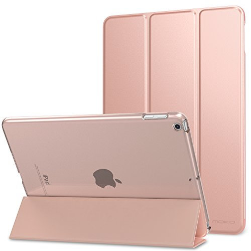 MoKo Hülle Kompatibel für iPad 9.7 2017/2018, 5./6. Generation - PU Leder Tasche Schutzhülle Schale Smart Case mit Transluzent Rücken Deckel Auto Schlaf/Wach Stanfunktion, Rose Gold