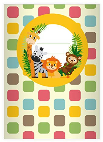 Kartenkaufrausch 16 Fröhliche, buntes Zoo DIN A4 Schulhefte, Rechenhefte mit Giraffe, Zebra und co in gelb Lineatur 7 (Kariertes Heft)