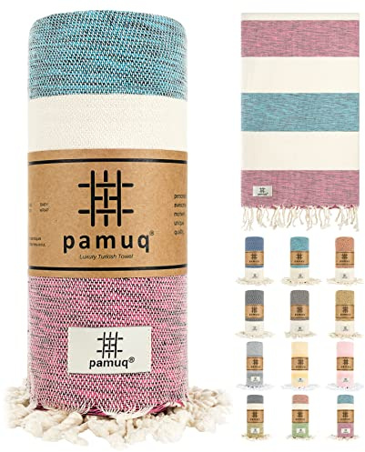 pamuq® Strandtuch XXL – Hamamtuch, Saunatuch, Badetuch & Duschtuch aus Baumwolle, handgemacht, leicht, saugstark, schnelltrocknend, Oeko-TEX® Zertifiziert, Yogatuch, Pareo, Pestemal rosa/pink blau