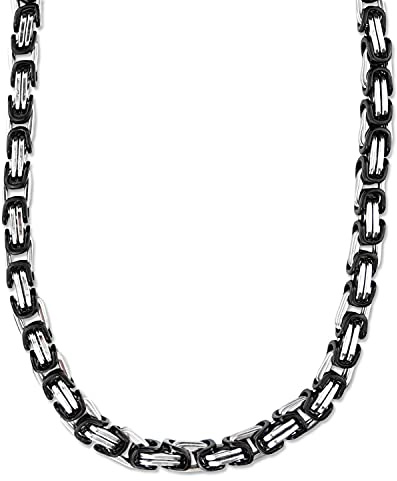 König Design 9 mm Königskette Armband Herrenkette Männer Kette Halskette Panzerkette, 40 cm Silber/Schwarz Edelstahl Ketten