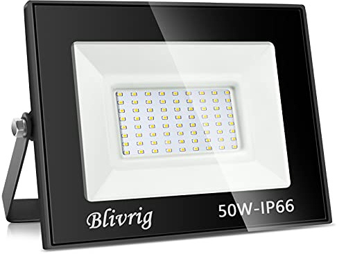 Blivrig LED Strahler Außen 50W, LED Scheiwerfer 6000K Kaltweiß 5000LM | IP66 Wasserdicht Außenstrahler, 120° Strahl, Fluter für Garten Garage Hof Hinterhof