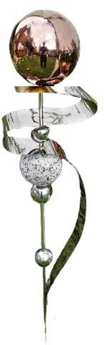 Jürgen Bocker Garten-Ambiente Gartenstecker Skulptur Saturn 160 cm aus Edelstahl poliert mit obere Kugel Edelstahl Golden Rose poliert