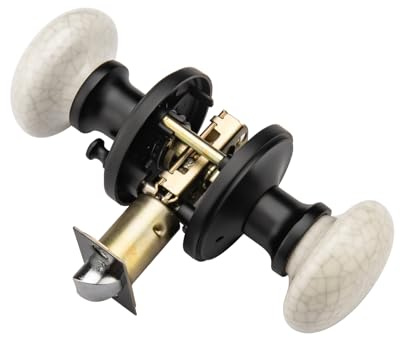 NCL White Door Knobs, Matte Black Keyless Door Handles, Porcelain Door Levers, Interior Bath Door Knob