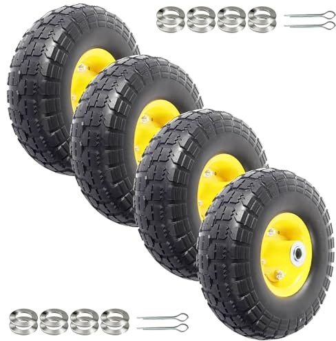 AR-PRO (4-Pack) 4.10/3.50-4 Flat Free Tire and Wheel - 10 Inch Solid Rubber Tires with 5/8 Bearings, 2.2 Offset Hub - Compatible with Garden Wagon Carts,Hand Truck,Wheelbarrow,Dolly,Utility Cart