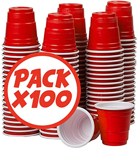 4cl Shot Cups Red American Style – 100 Pack Reusable Plastic Red Cups – Mini Shooter Cups for Party, Drinking Games & Beer Pong – Original Corner®