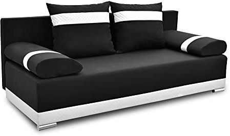 bonni Schlafsofa Orlean Plus, Sofa mit Bettkasten und Schlaffunktionn, Klappsofa, Schlafcouch, Bettsofa, Couch vom Hersteller,Couch, Couchgarnitur, Sofagarnitur (Schwarz/Weiß)