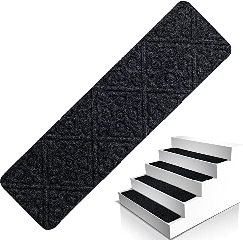 COSTWAY Lot de 15 Marchettes d'Escalier Antidérapant 20 x 76 cm Tapis de Protection Autocollants, Sécurité pour Enfants, Personnes Agées et Animaux Domestiques avec Adhésif Réutilisable (Gris)