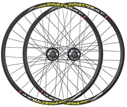 HSQMA Mountainbike Laufradsatz 24 Zoll MTB Scheibenbremse Laufrads Schnellspanner Laufrad BMX Faltbares Fahrrad Felge 32 Loch Nabe Für 7/8 Geschwindigkeit Schraub Flywheel (Color : Yellow)