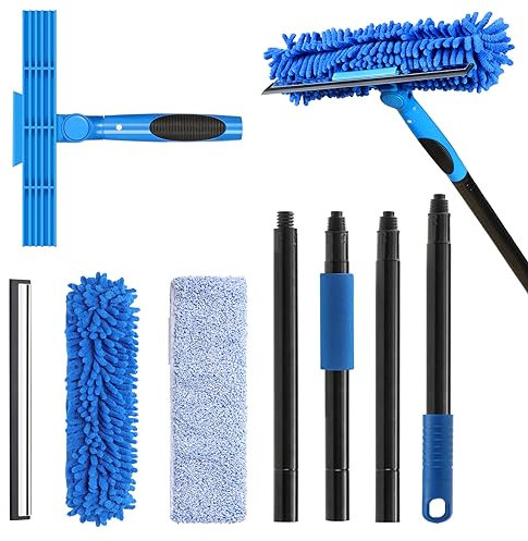 VITEVER Professional Window Squeegee Cleaner Tool with Extension Pole | 2-in-1 Window Squeegee with Scrubber Cleaning Kit