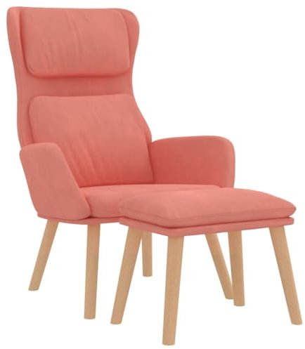 vidaXL Relaxsessel mit Hocker, Sessel mit Armlehne, Fernsehsessel für Wohnzimmer, Polstersessel Lesesessel mit Metallgestell, Modern, Rosa Samt