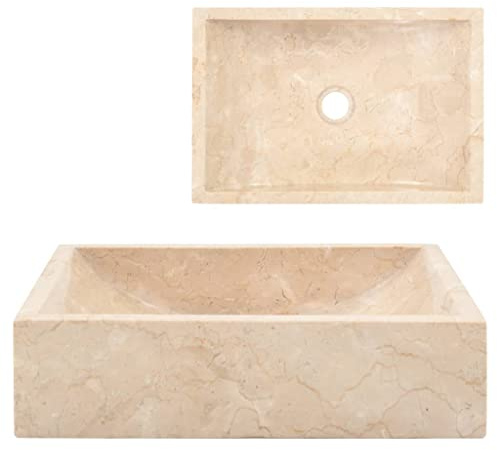 HOMIUSE Waschbecken 45x30x12 cm Natürlicher Marmor Creme Aufsatzwaschbecken Badunterschrank GäSte Wc Flusssteine Steinwaschbecken Rechteck