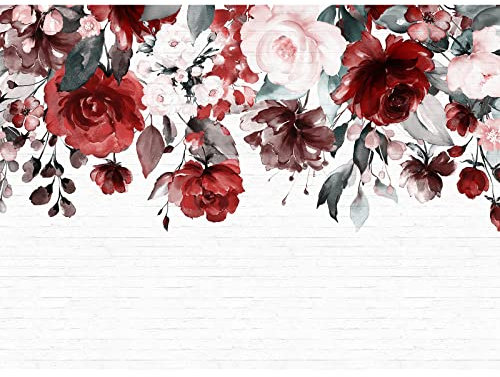 BRICOFLOR | Weiße Fototapete mit Blumen | 3D Steintapete im Landhausstil ideal für Esszimmer und Schlafzimmer | Florale Tapete mit Steinwand im Vintage Stil | 350 x 255 cm