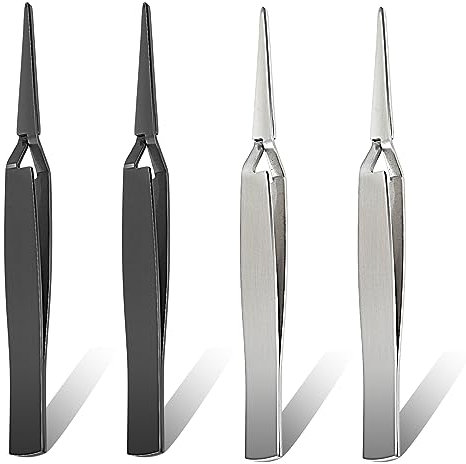 4 Pack Reverse Cross Lock Tweezers, Stainless Steel, Suitable for Jewelry Making, Electronics, Laboratory, DIY Creation, Food Picking
