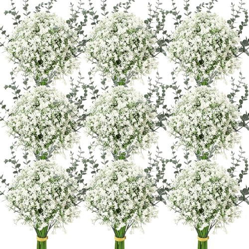 Retrowavy Künstliche Blumen für Babys, Schleierkraut, Blumensträuße mit künstlichen Eukalyptus-Stielen, Blätter für Hochzeitsstrauß, Party, Füllstoff, Heimdekoration, 250 Stück