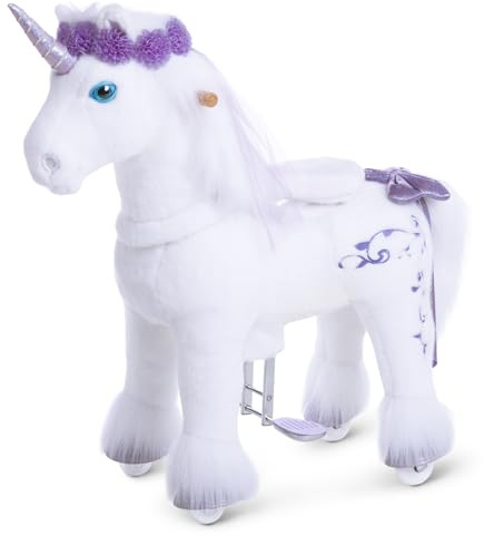 PonyCycle® Modell X Einhorn zum Reiten | Lila | 4-7 Jahre | mit Bremse | Reit-Einhorn für Kinder, beweglicher Sattel, Handbremse, leise Räder, Indoor & Outdoor, Größe 4