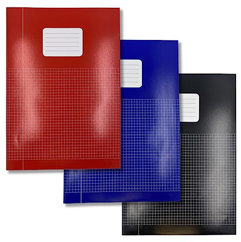 DULA Schriften - DIN A4 Format Raute 5 mm - Rot Blau Schwarz - 5er Pack - Schulheft kariert