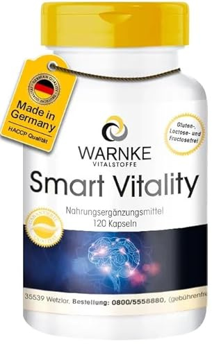 Smart Vitality - Komplex mit Folsäure, Taurin, Bacopa Monnieri, Bärlapp, Huperzin A, Phospholipid & Co-Enzym Q10-120 Kapseln - hochdosiert - vegan | Warnke Vitalstoffe - Deutsche Apothekenqualität