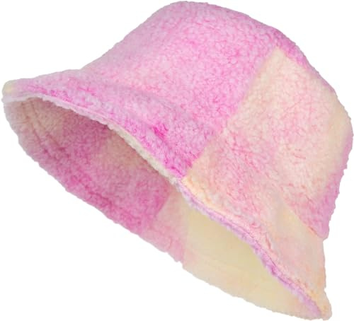 styleBREAKER Damen Fischerhut Bucket Hat Teddyfell Ombré Bunt, Pink-Gelb