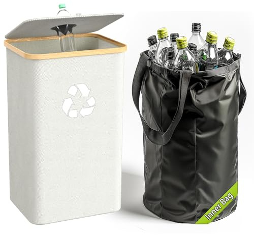 Pakusane Contenedor de reciclaje para cocina interior y hogar, grande, 26 galones, 100 litros, papelera de reciclaje con tapa, extraíble, reutilizable, bolsa interior para botellas, latas de vidrio,