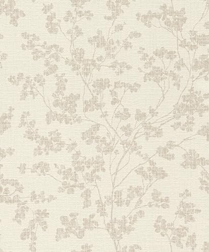Rasch Welcome Home 653847 Papier peint intissé beige avec fleurs aspect lin Papier peint floral