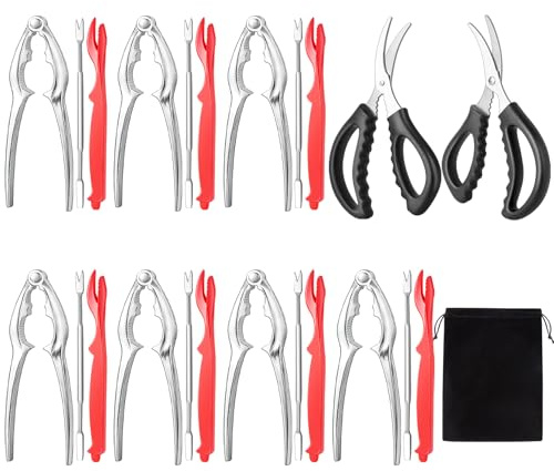 suoundey Seafood Cracker Tool Set With Lobster Sheller Stainless Steel Crab Crackers Crab Leg Fork Seafood Scissors And Storage Bag, Crab Leg Pick Utensils Set Crab Eating Tools (24Pcs)