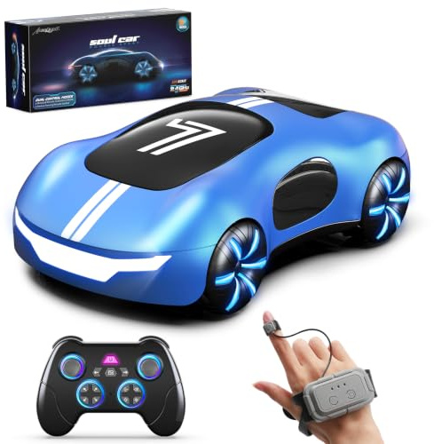 AEROQUEST Remote Control Cars for Kids Age 5 6 7 8,Rechargeable 2.4GHz Gesture Sensing RC Drift Stunt Cars with Light Spray & Sound for Birthday Gifts