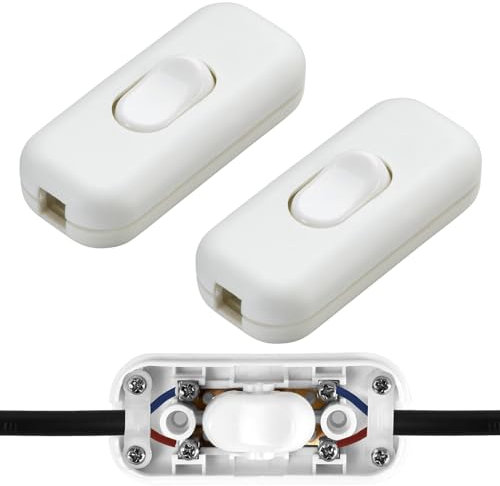 ZHDWC Inline Light Switch, 2-Pack 250V 6Amp Push Button Switch, White