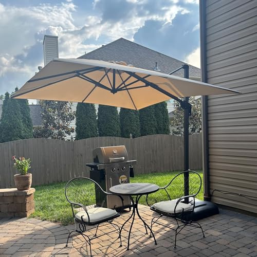 PURPLE LEAF Ombrellone da Giardino 2,5 x 2,5 m con Base, Ombrellone Decentrato in Alluminio con Inclinabile e Rotazione di 360°, Tela Protezione UV 50+ per Balcone Piscina Terrazza Esterno, Beige
