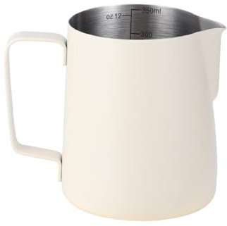 Vukehon Milk Frothing Pitchers, 12oz/350ml Milk Frothing Cup, Espresso Coffee Steaming Pot, Thickened 304 Stainless Steel Coffee Pull Cup(White-350ml)