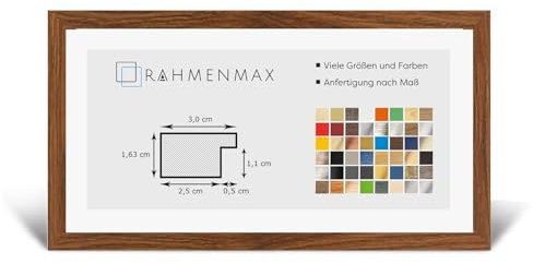 RahmenMax® Morena Bilderrahmen Holz 28x62 cm zum Aufhängen/Bilderrahmen Maßanfertigung möglich/MDF Posterrahmen/Bilder Rahmen in Sumpfeiche Dekor mit 1mm klarem Acrylglas/Puzzle Rahmen